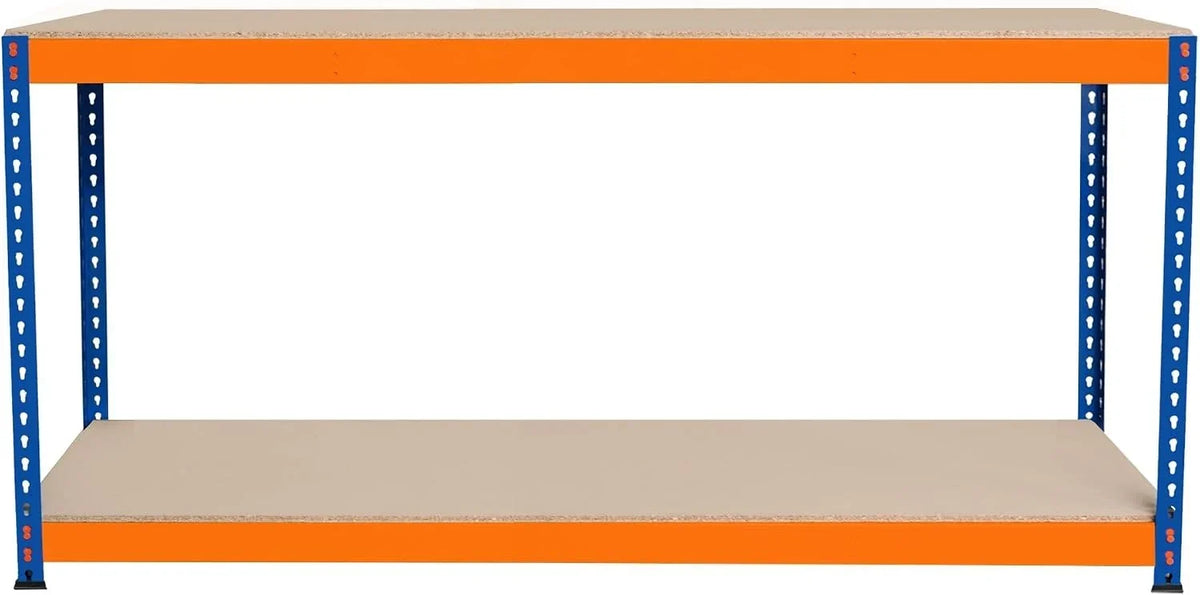Banco de Trabajo p/Garaje S-Rax 2 Niveles | 180cm x 45cm x 90cm | Capacidad por Nivel 300kg | Montaje Sin Tornillos | 3 Barras de Soporte Reforzadas | Patas de Goma | Mesa para taller almacén depósito