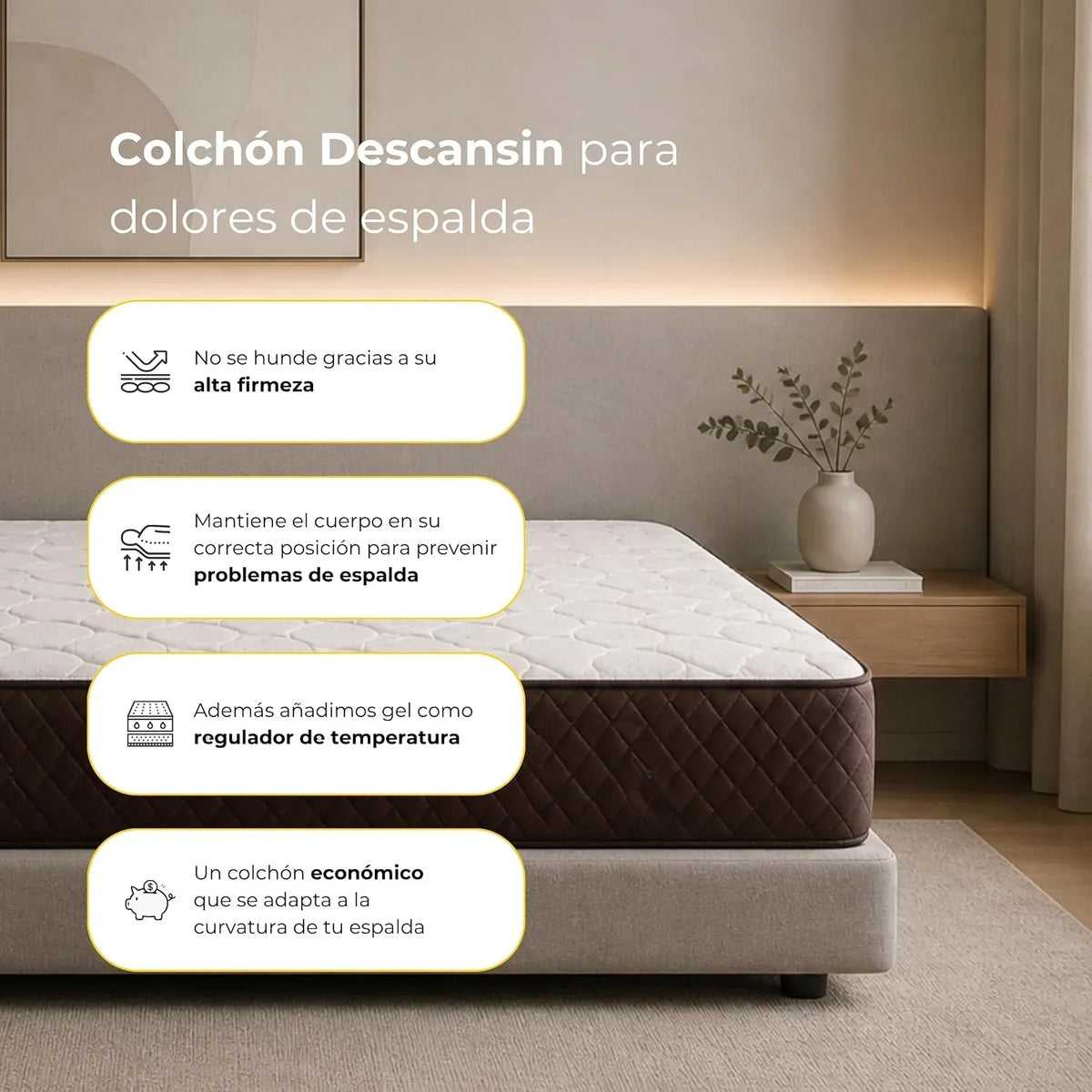 DESCANSIN - Very High Firm Mattress for Back Pain | Breathable Memory Foam Mattress | Double or Single Bed | Anti-Mite, Anti-Allergy and Anti-Bacterial Mattresses (135 x 190)