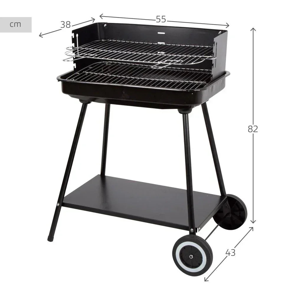 Barbacoa Portátil De Acero 55x43x82 Cm - Aktive. Negro