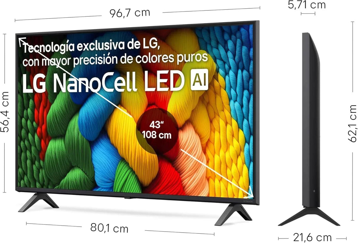 43NANO80A6B - TV 43", 4K NanoCell, Smart TV, LED IA, WebOS 25, Procesador Potente e Inteligente, Super Upscaling, Dolby Digital Plus, Alexa/Google Assistant, Negro