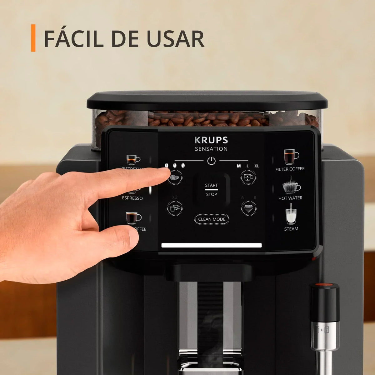 2025 Krups Essential - Cafetera súper automática, 15 Bares de presión, Molinillo cónico de Metal, con selección de cantidad e Intensidad de café, 1.7 l, 1 Cups, Acero, Pantalla LCD + Acc. Leche