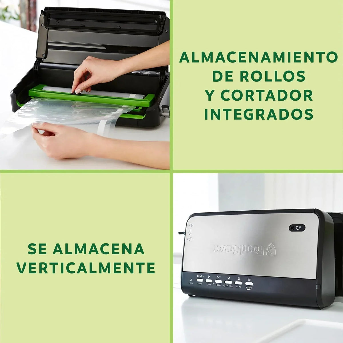 Foodsaver Envasadora al Vacío con almacenamiento de rollos integrado | Cortador de bolsas y modo para alimentos delicados | Incluye bolsas selladoras al vacío surtidas (FFS005X)