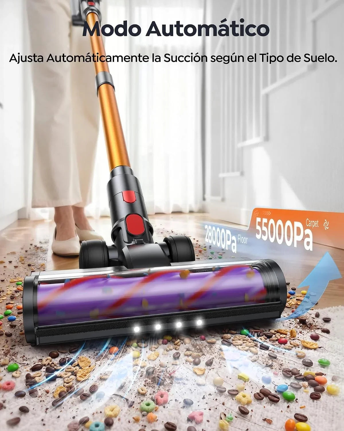 Fieety Aspiradora sin Cable 55KPa/650W/80Mins, Escoba Aspiradora de 1.8L, Modo Auto, Manguera 1.5M, Pantalla LED, Aromática, Autoportante, Cepillo Anti-Enredo con Luz, para Suelos/Alfombras/Pelo