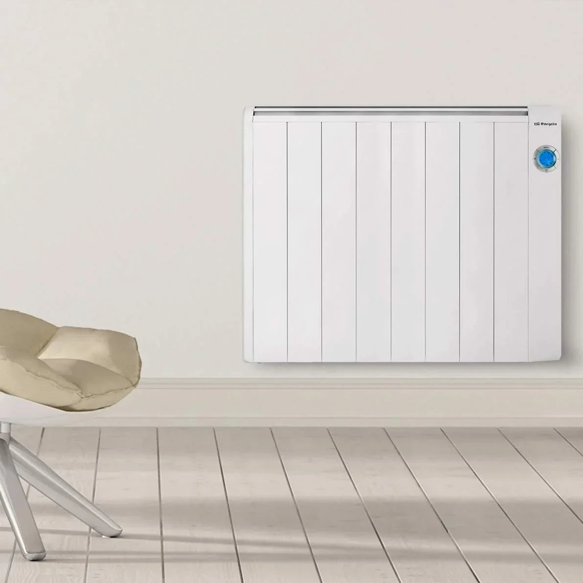 Orbegozo RRE 1510, Emisor térmico bajo consumo, 1500 W, 8 elementos reales, aluminio, mando a distancia, funcionamiento programable,botón de desconexión total, pared o pie, color blanco