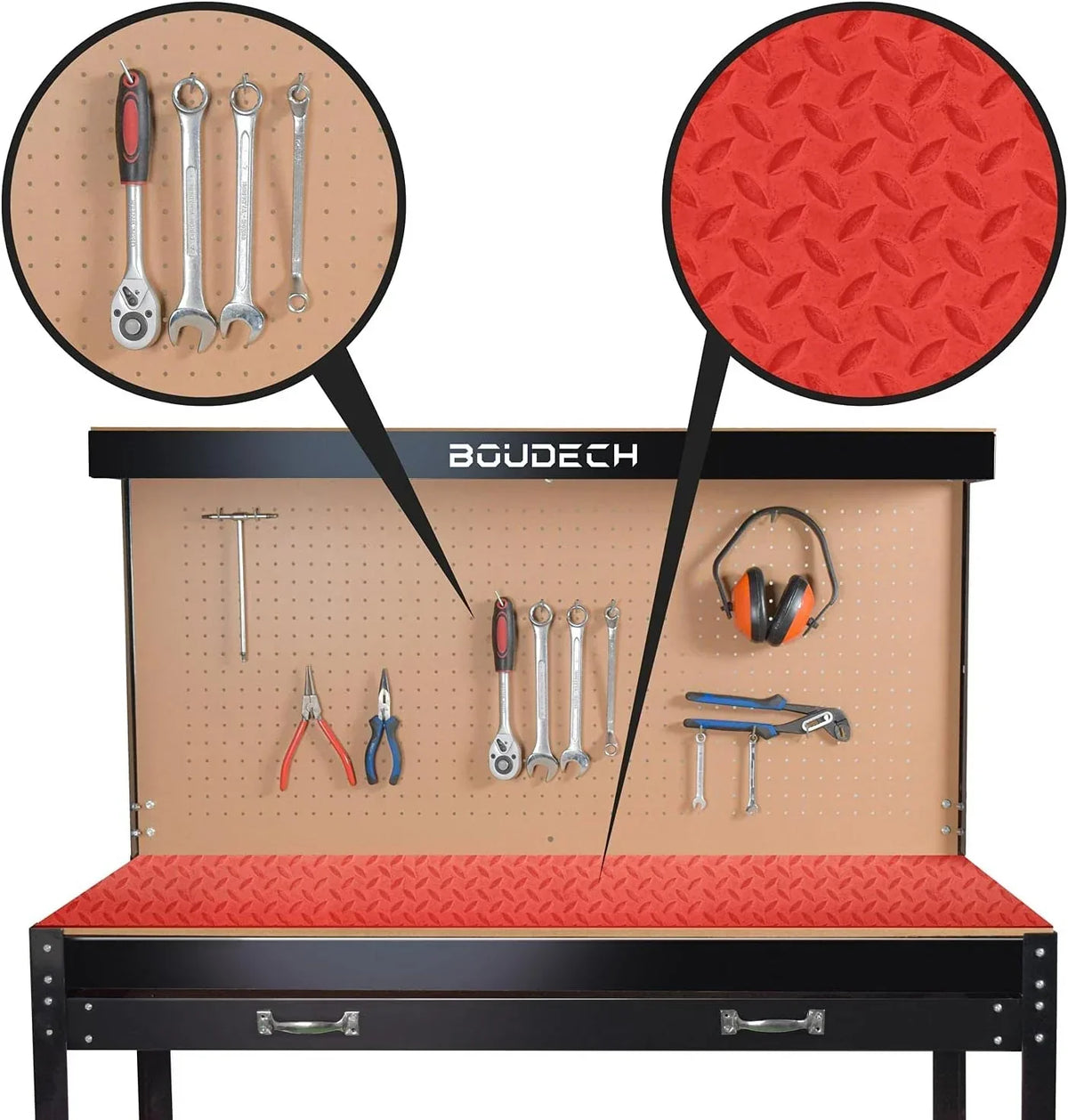 Banco de Trabajo de Metal con cajones de Pared y de Taller 120x60cm + 2 cajones y 2 estantes para Herramientas