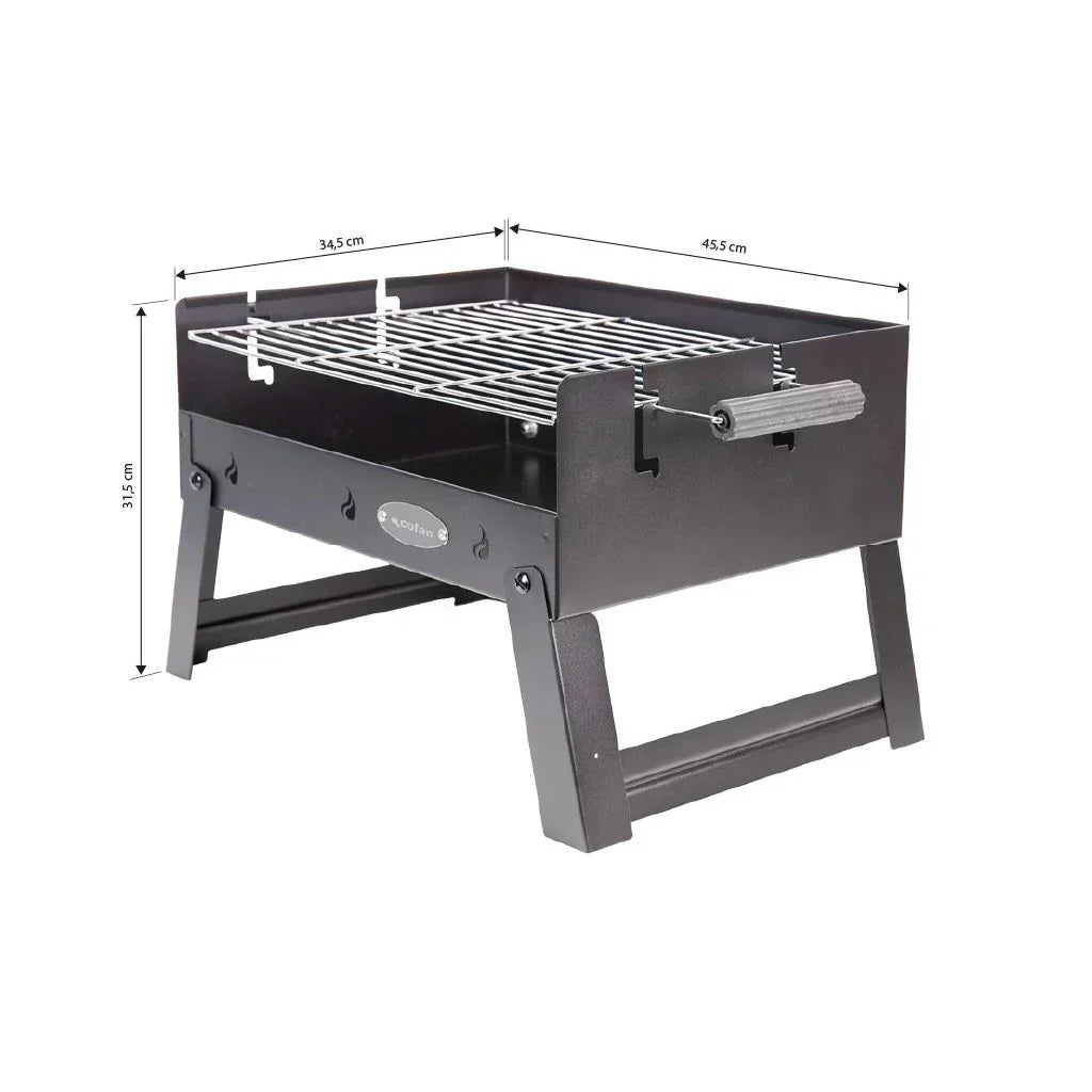 Cofan Barbacoa De Carbón Portátil | Parrilla De Acero Cromado | Barbacoa Plegable | Con Asas Laterales | Ideal Para Camping, Jardín Y Terraza | Medidas: 45,5 X 34,5 X 31,5 Cm