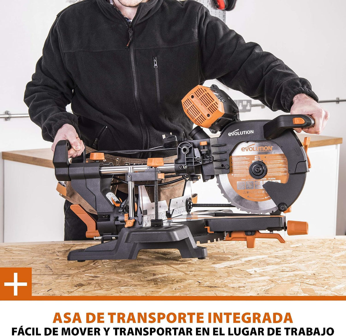 Evolution Power Tools R255SMS-DB ingletadora, Sierra ingletadora deslizante multimaterial de 255 mm, con doble bisel y paquete plus, hasta 300 mm x 90 mm, 5° a izquierda y derecha, inglete de 50°