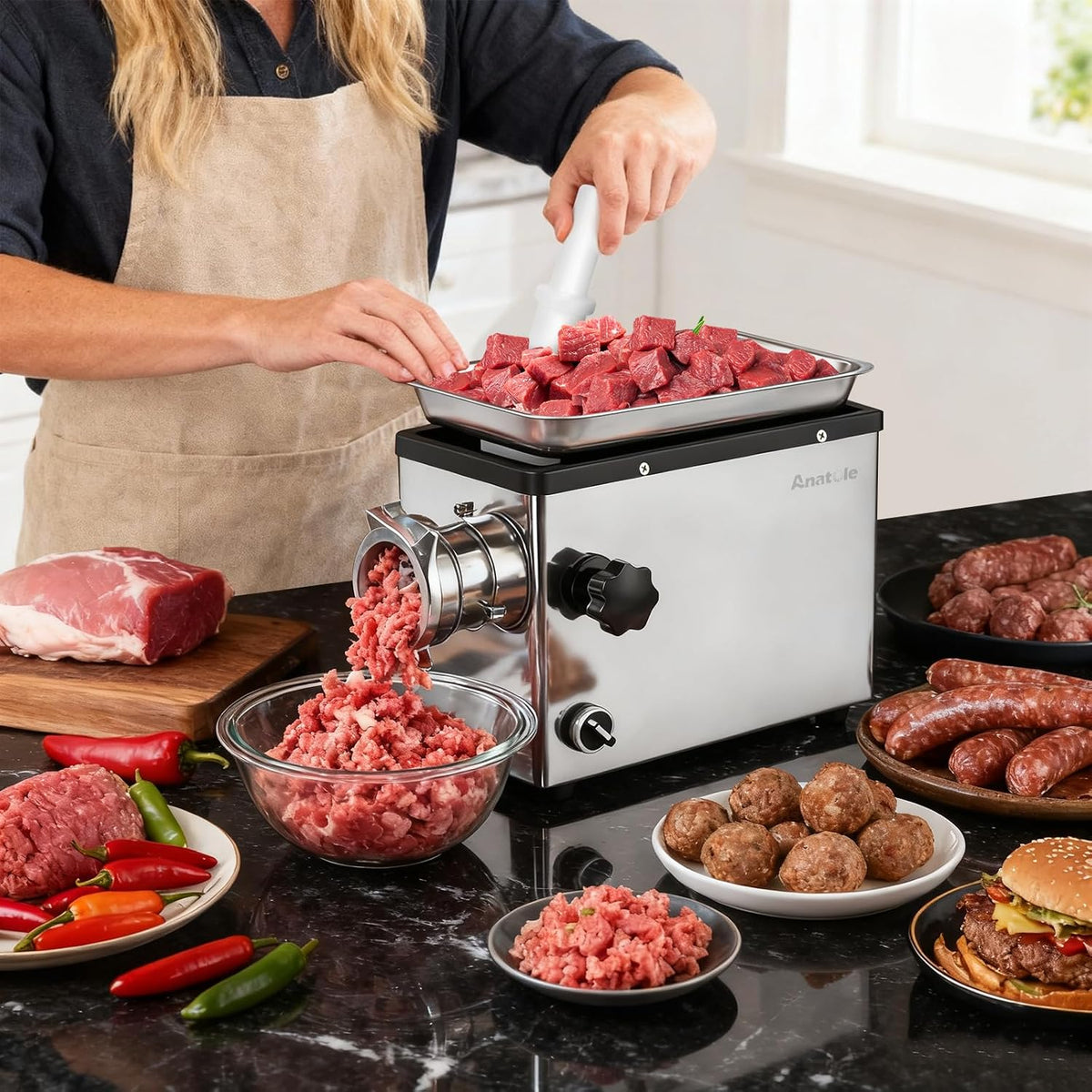 Anatole Picadora de Carne Eléctrica Comercial 1300W Acero Inoxidable