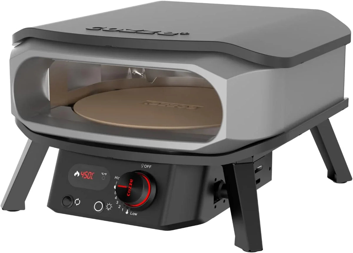 Cozze® horno para pizza PREMIUM ROTATE de gas – 13” – 30 mbar – horno rotativo de acero inoxidable con piedra de cordierita Ø34,5 cm – cocción rápida y uniforme