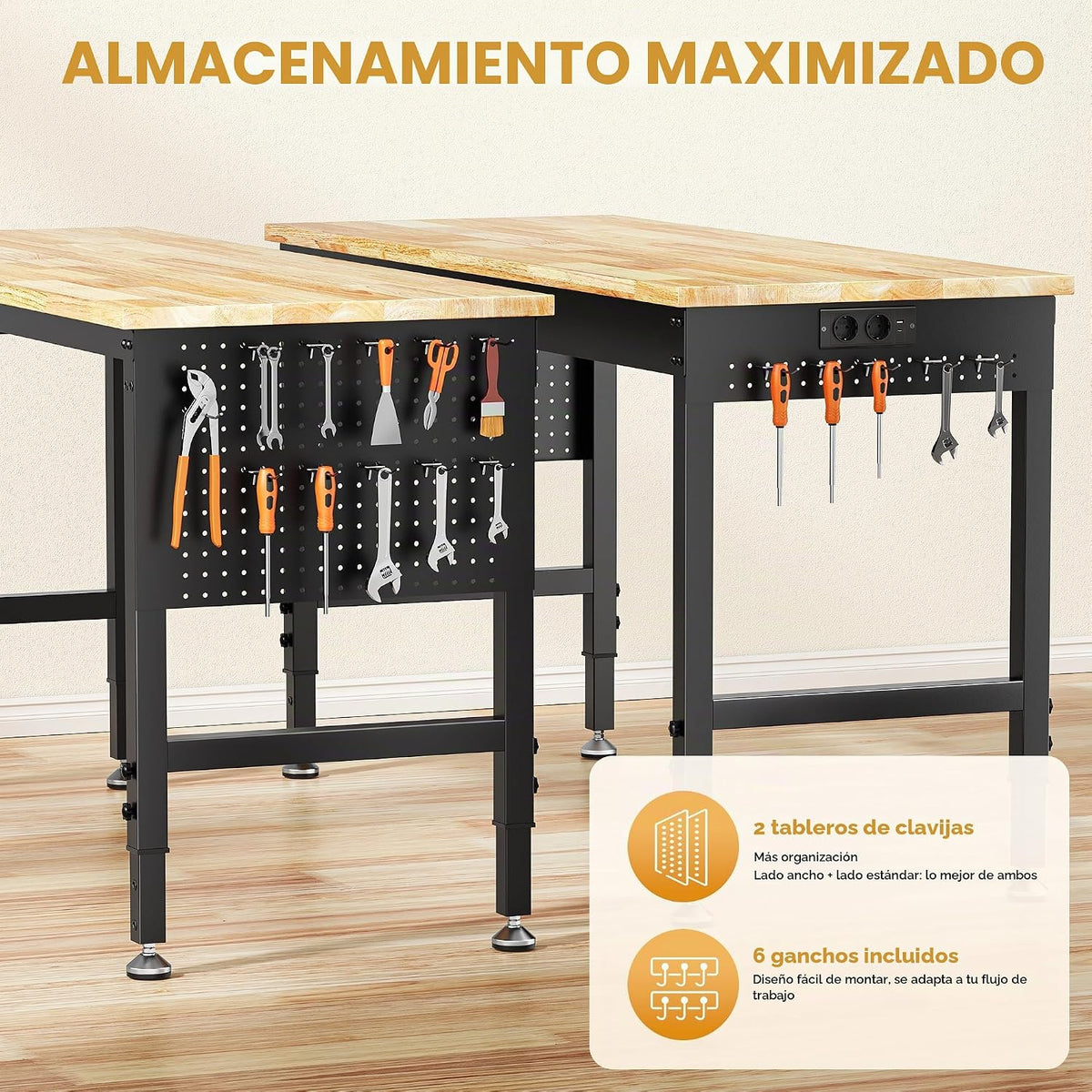 Banco de Trabajo Robusto 152 x 55 cm, Mesa de Trabajo Regulable