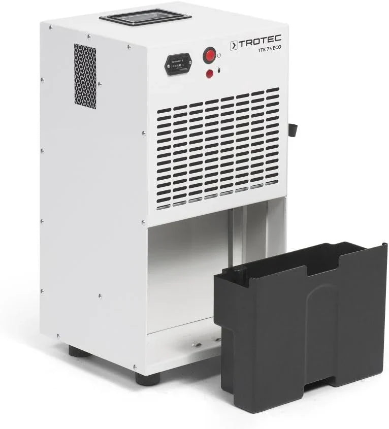 TROTEC Przemysłowy osuszacz powietrza TTK 75 ECO suszarka budowlana, suszenie do pomieszczeń o powierzchni do 90 m² i 230 m³ wydajność osuszania 21 l na dobę, pojemność zbiornika 4 l, filtr powietrza