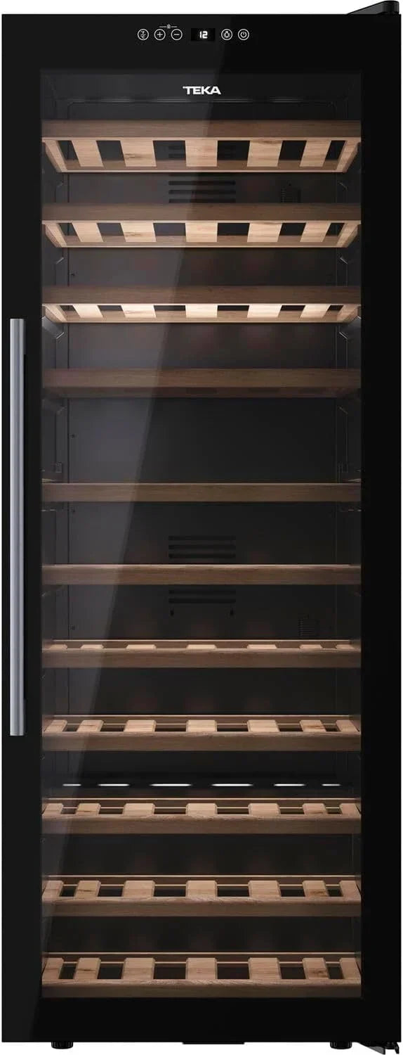Teka Vinoteca de Libre Instalación 51 Botellas, Iluminación LED, Control Electrónico de Temperatura, Capacidad Total 159 Litros, Patas Regulables, Modelo RVF 10051 GBK