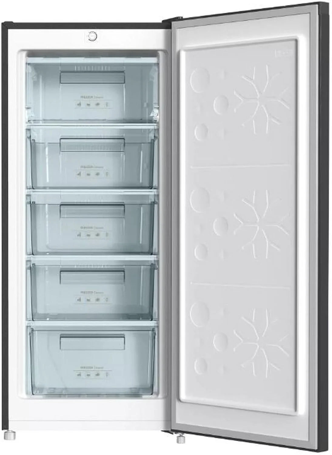 INFINITON Congelador Vertical CV-140L25XEQ, 145 Litros, E, Función Fast Freezing, Congelador 4****, cajón Flap, Tirador integrado, Puerta reversible, Inox