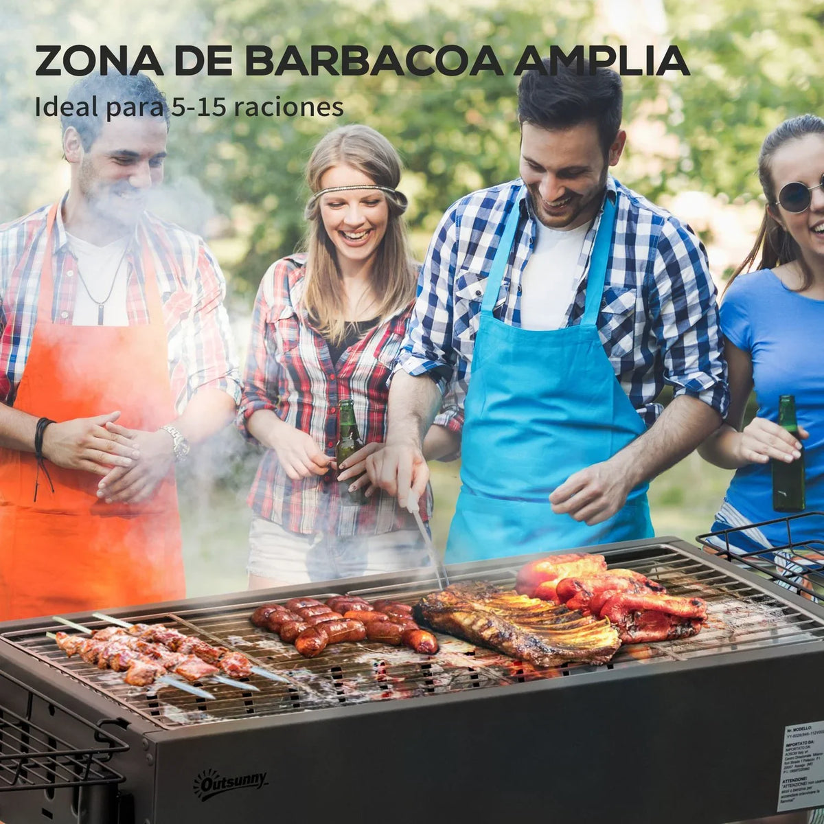 Barbacoa De Carbón Outsunny Acero Inoxidable Metal 77x30x70 Cm Negro