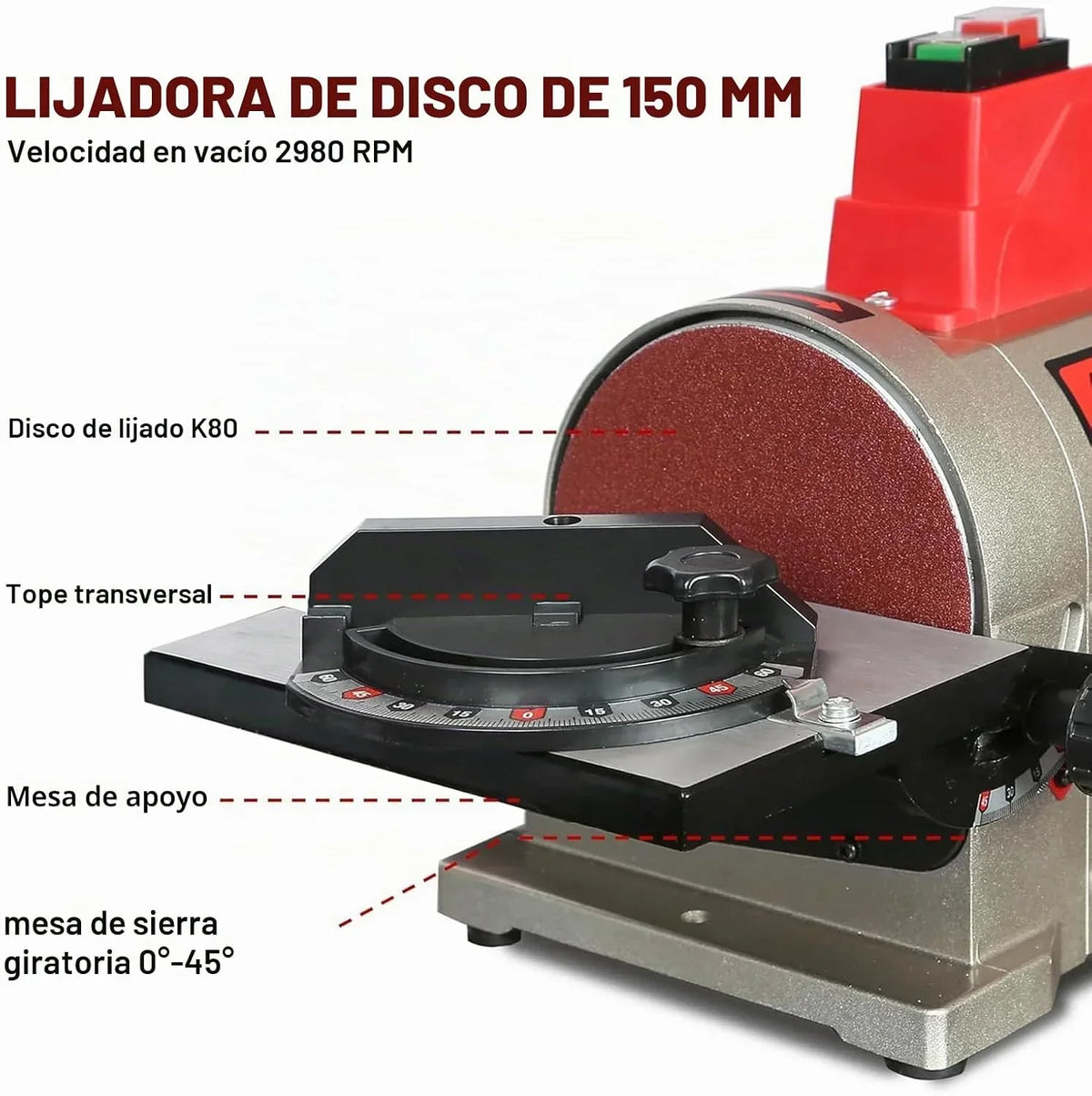 BUCKTOOL 5.0A Lijadora de disco de banda de 4" x 36" y lijadora de disco de 6" con motor de accionamiento directo de 3/4HP y base Al portátil, modelo mejorado BD4603