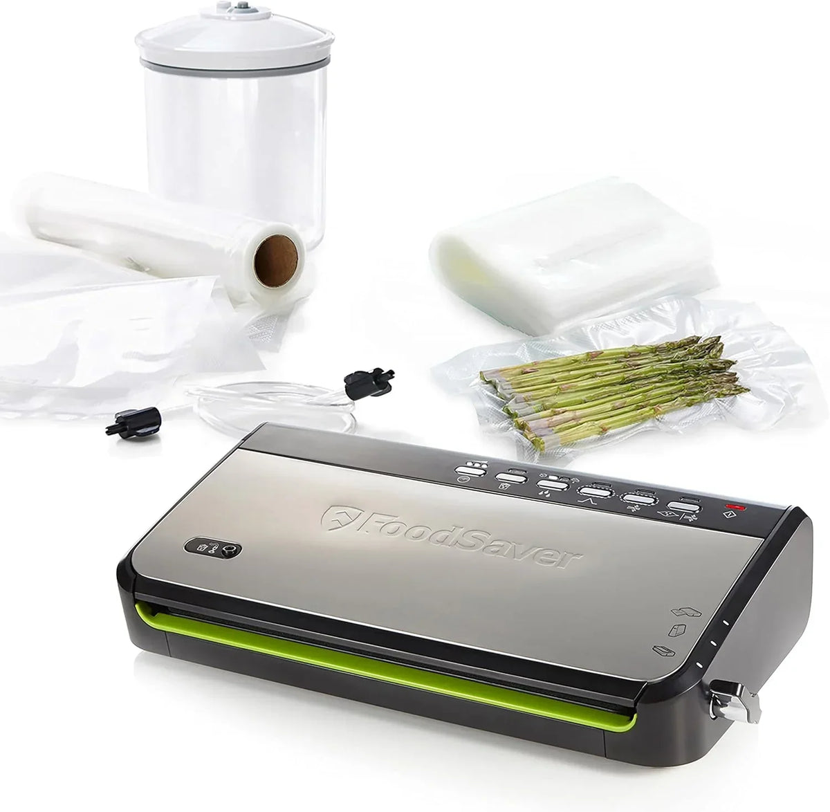 Foodsaver Envasadora al Vacío con almacenamiento de rollos integrado | Cortador de bolsas y modo para alimentos delicados | Incluye bolsas selladoras al vacío surtidas (FFS005X)