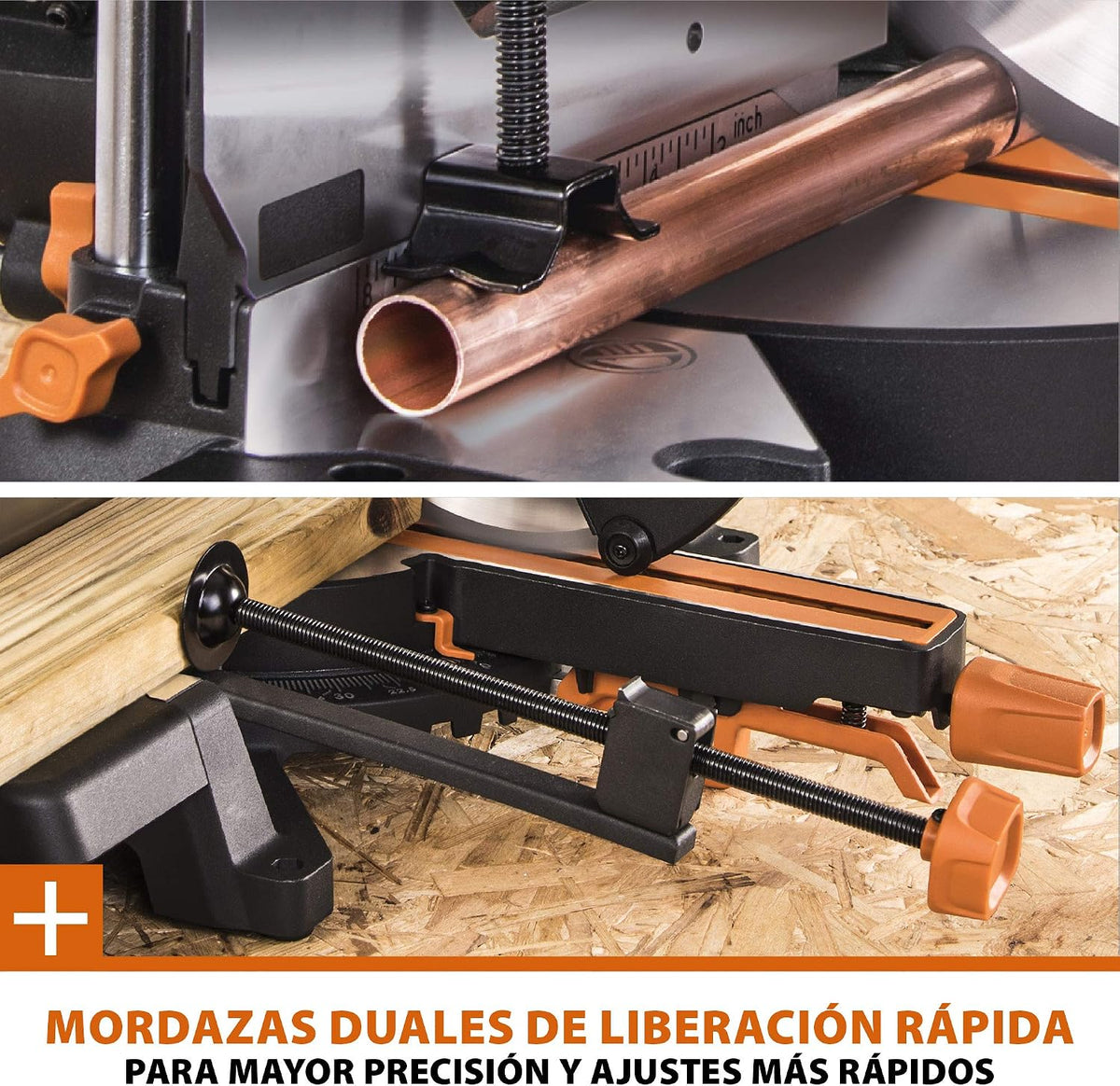 Evolution Power Tools R255SMS-DB ingletadora, Sierra ingletadora deslizante multimaterial de 255 mm, con doble bisel y paquete plus, hasta 300 mm x 90 mm, 5° a izquierda y derecha, inglete de 50°