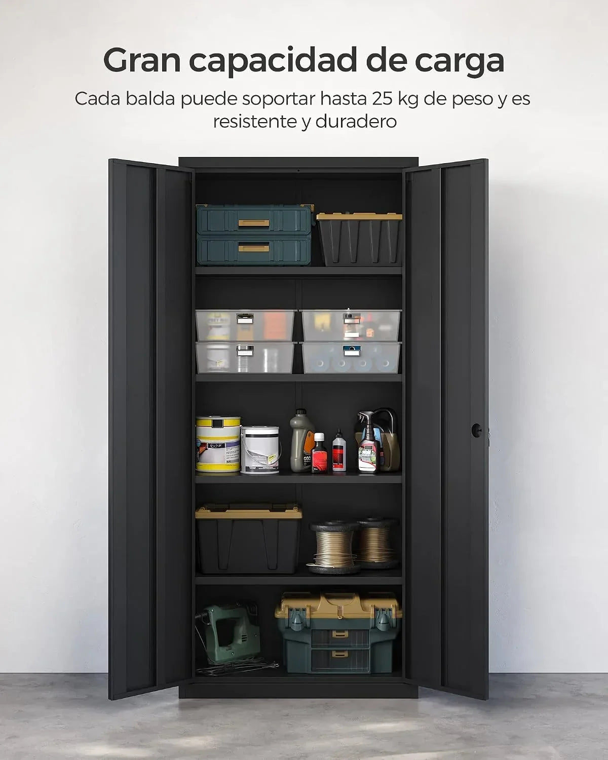 SONGMICS Armario de Garaje de Acero, 2 Puertas, 80 x 40 x 180 cm
