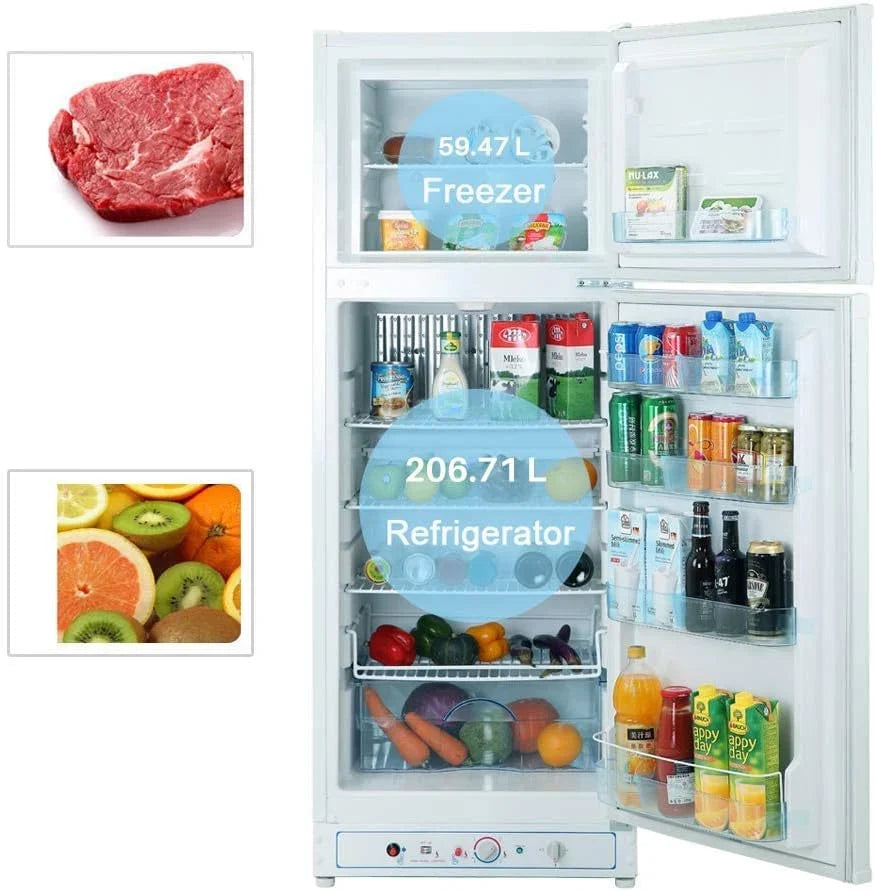 SMETA Nevera Gas con Congelador, 265L (203L+62L), 220V, Refrigerador Congelador Combinado, Refrigerador Camping Gas para Autocaravana, Garaje, Caravana, Home, Blanco