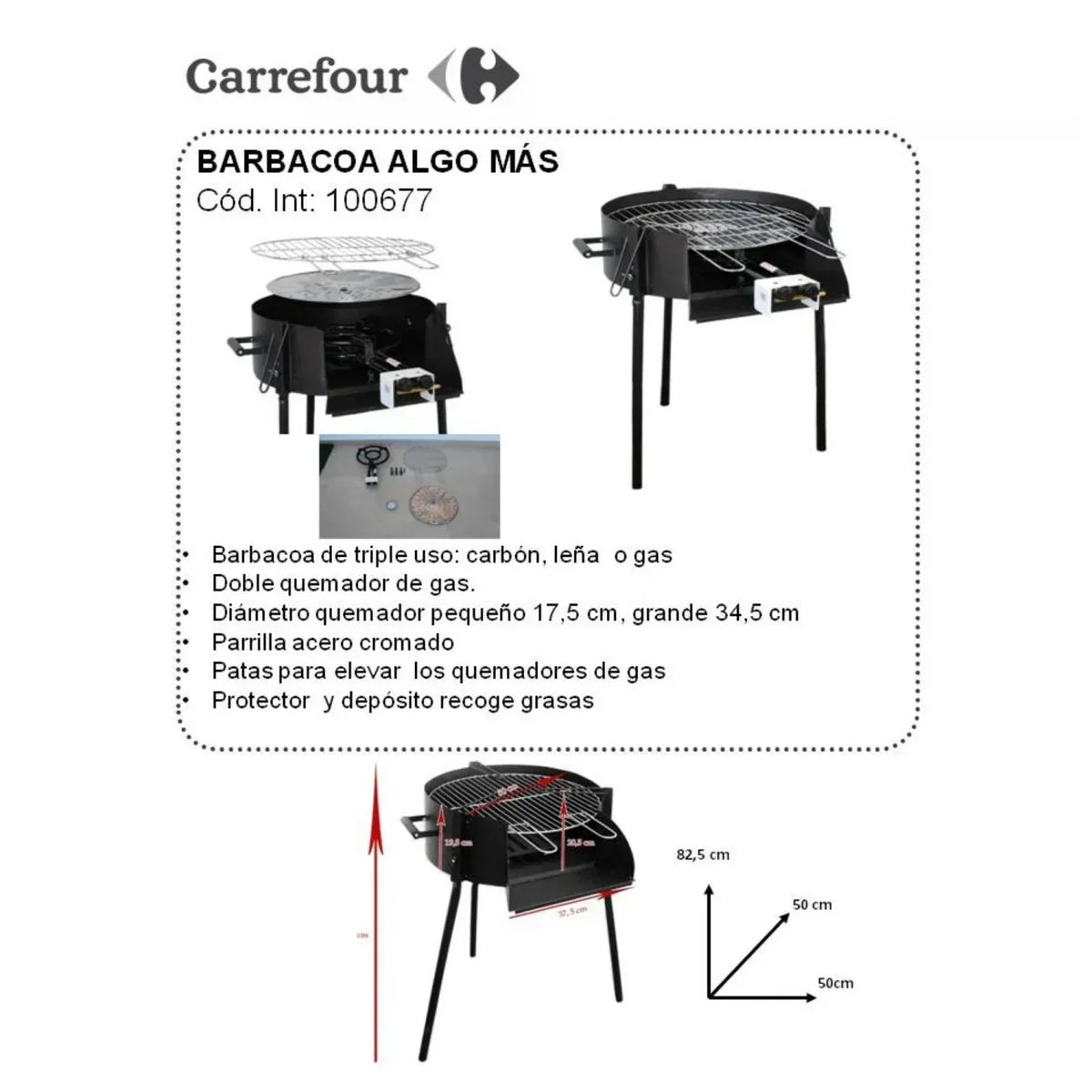 Barbacoa Algo Más de Gas de Triple Uso 50 cm con 2 Fuegos