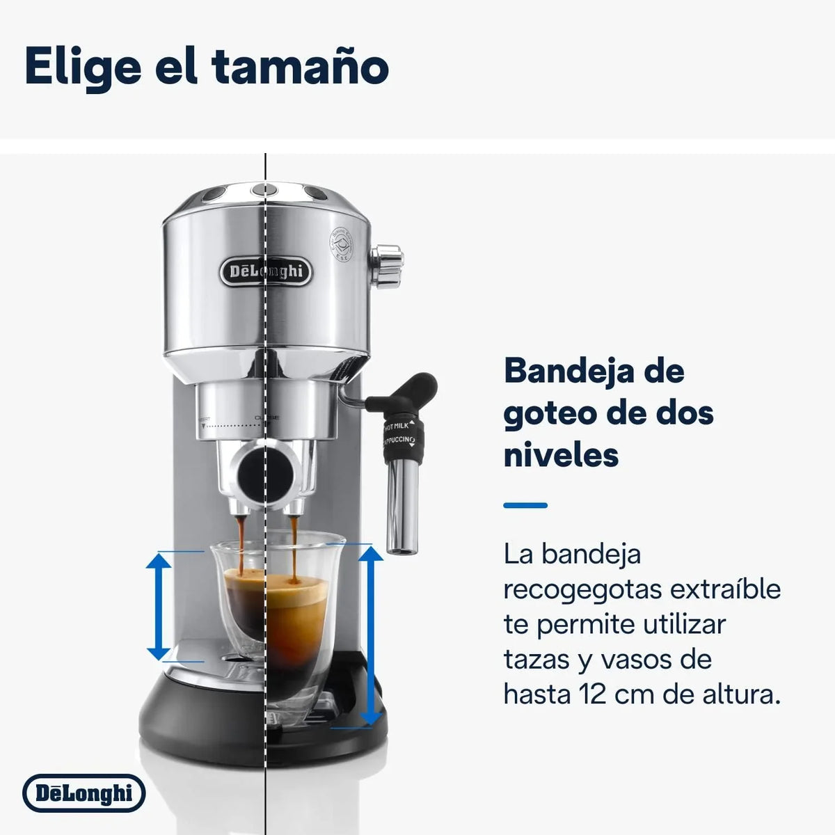 De'Longhi Dedica – Cafetera de Bomba de Acero Inoxidable para Café Molido o Monodosis, Espresso y Capuchino, Depósito de 1.3 Litros, Sistema Antigoteo, Modelo EC685.M, Color Metal