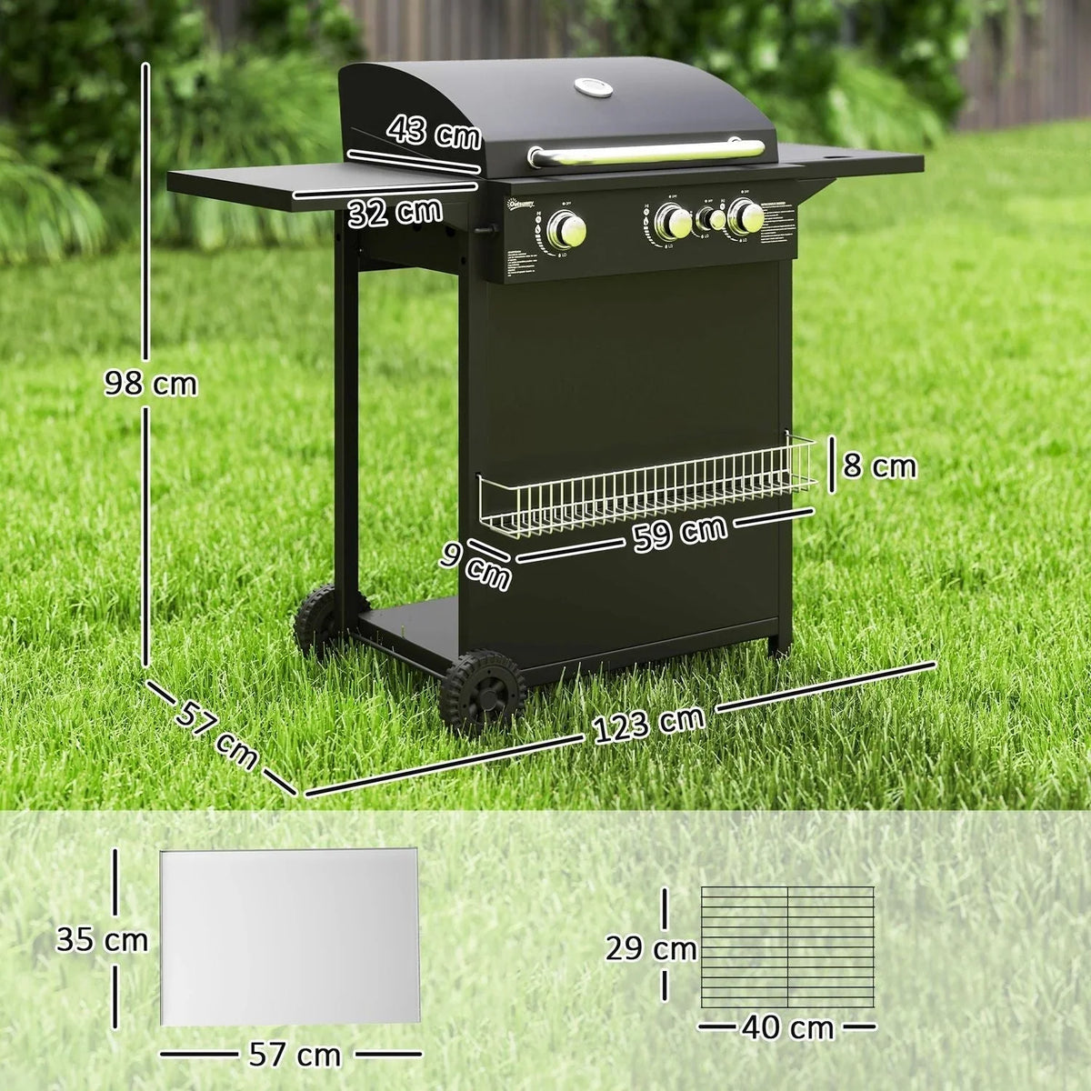 Barbacoa De Gas De Acero Abs 123x57x98 Cm-outsunny. Negro