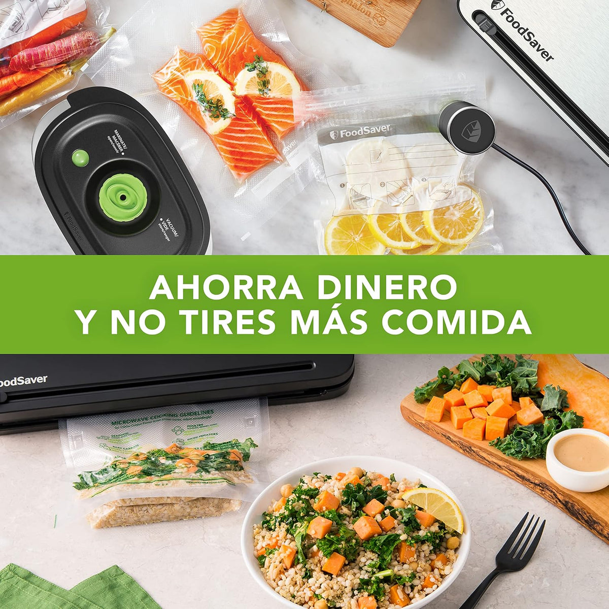 Foodsaver Envasadora al Vacío con almacenamiento de rollos integrado | Cortador de bolsas y modo para alimentos delicados | Incluye bolsas selladoras al vacío surtidas (FFS005X)