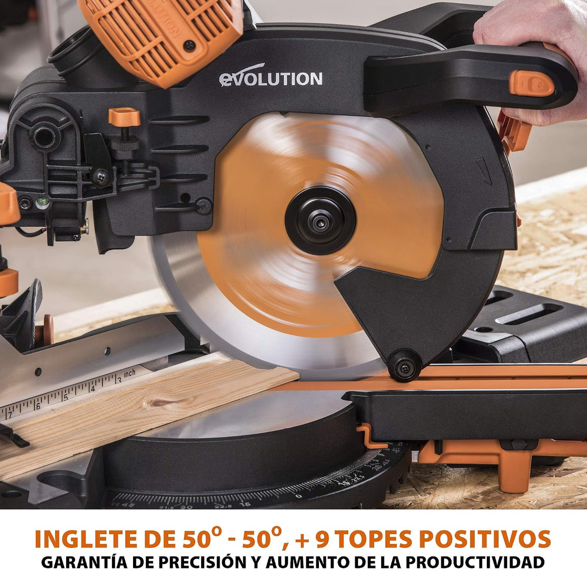 Evolution Power Tools R255SMS-DB ingletadora, Sierra ingletadora deslizante multimaterial de 255 mm, con doble bisel y paquete plus, hasta 300 mm x 90 mm, 5° a izquierda y derecha, inglete de 50°