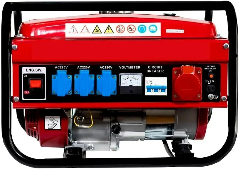 SVE Generador Eléctrico Gasolina 15L 5500W 230/380V 4 ENCHUFES (2500W Trifásico 3000W Monofásico) Motor 4 Tiempos