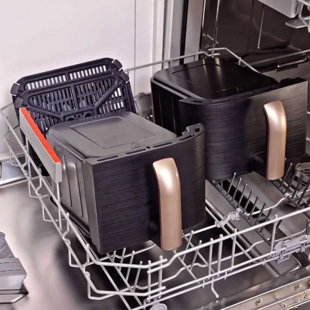 Russell Hobbs freidora de aire, freidora sin aceite, doble cesta 9 l, Air Fryer, ruido reducido, 9 programas, Rapid Air, máx. 200 °C, táctil, cestos aptos para lavavajillas, 2800 W, Satisfry 27681-56