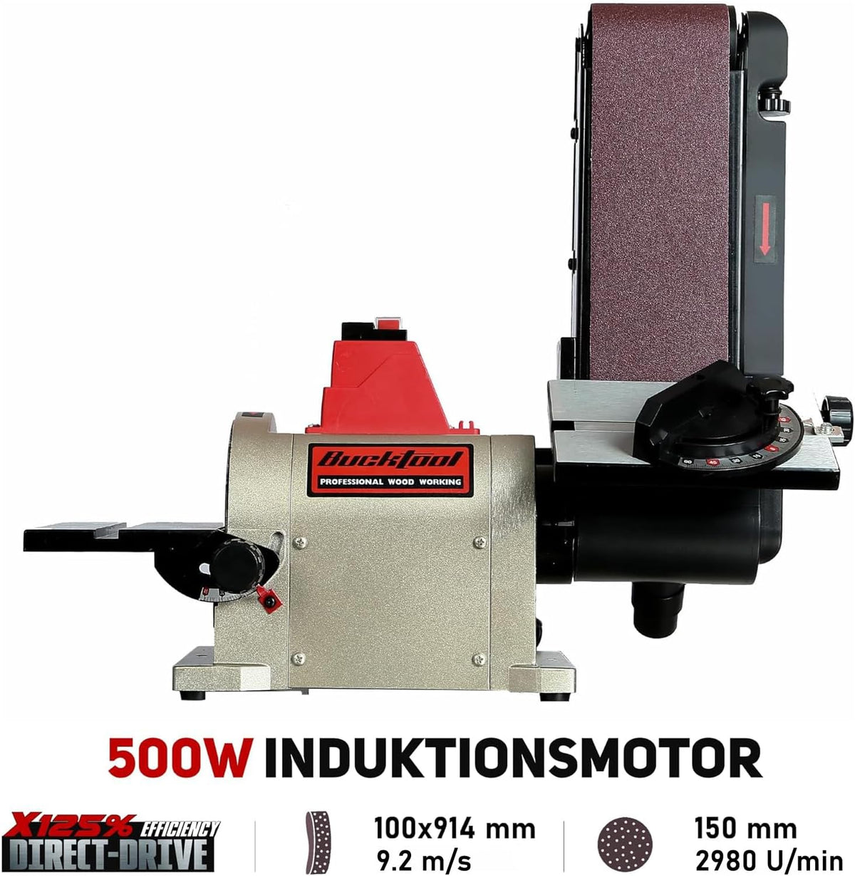 BUCKTOOL 5.0A Lijadora de disco de banda de 4" x 36" y lijadora de disco de 6" con motor de accionamiento directo de 3/4HP y base Al portátil, modelo mejorado BD4603