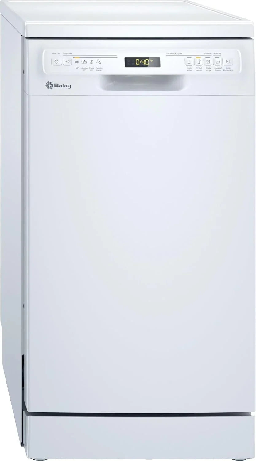Balay - Lavajillas, Libre instalación, 45 cm de ancho, Motor ExtraSilencio, Home Connect, Display LED, Blanco, 3VN4030BA