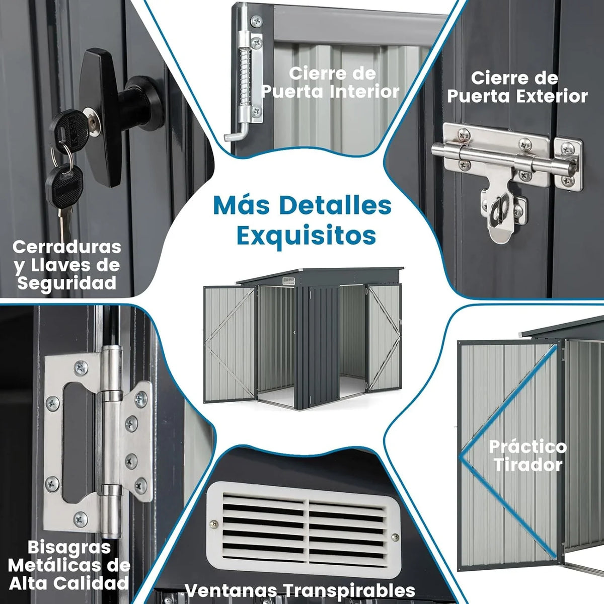 COSTWAY Caseta Jardin Exterior, 235 x 117 x 185 cm, obertizo Jardin Exterior con 2 Puertas, Techo Inclinado, Casita Organizador de Metal Galvanizado, Organizador de Herramientas para Jardín Patio
