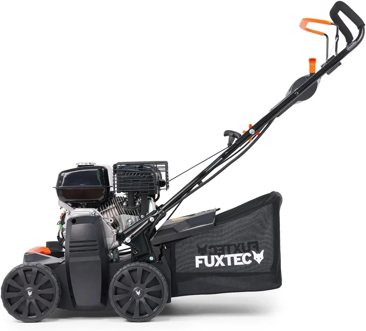 FUXTEC Escarificador Aireador de Gasolina 3 en 1 FX-BV240 Motor 4 Tiempos 4,1 kW, Rodillo con 18 Cuchillas y 24 púas de Resorte, asa de Transporte y recolector de 45 L