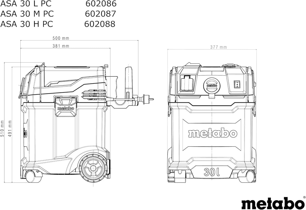 metabo ASA 30 L PC Aspirador Industrial, Aspiradora Seco y Húmedo 30L