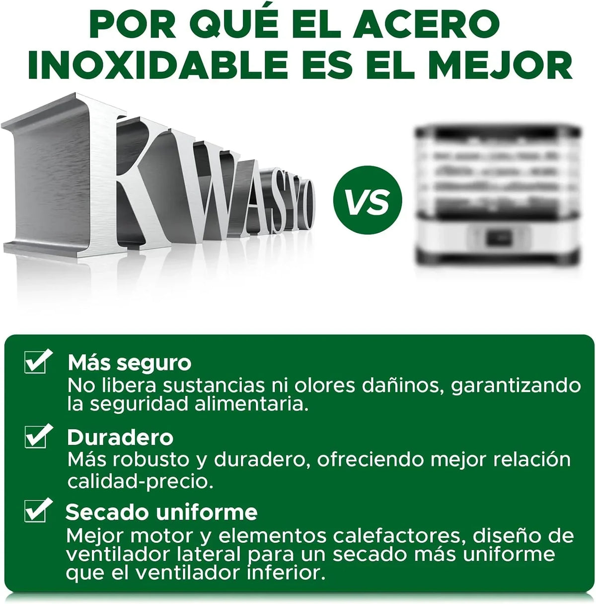 Kwasyo Deshidratador de Alimentos Acero Inoxidable Libre de BPA, Deshidratadora de Frutas y Verduras con Pantalla LCD, Temperatura 30-90℃, Temporizador, Hierbas, Nueces, Yogurt, 8 Bandejas, 500W