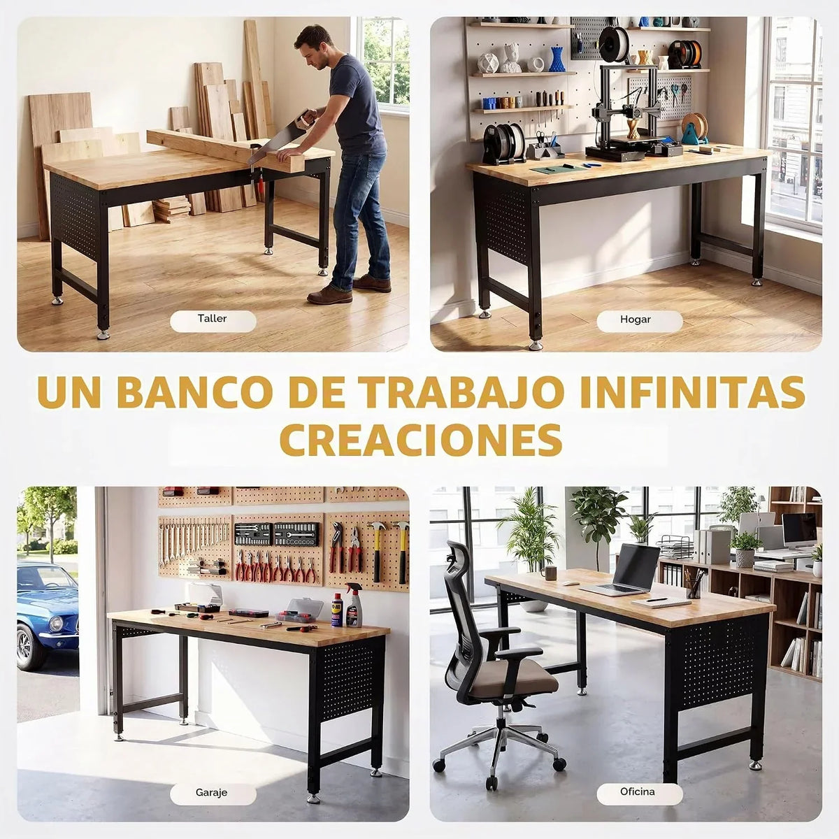 Banco de Trabajo Robusto 152 x 55 cm, Mesa de Trabajo Regulable