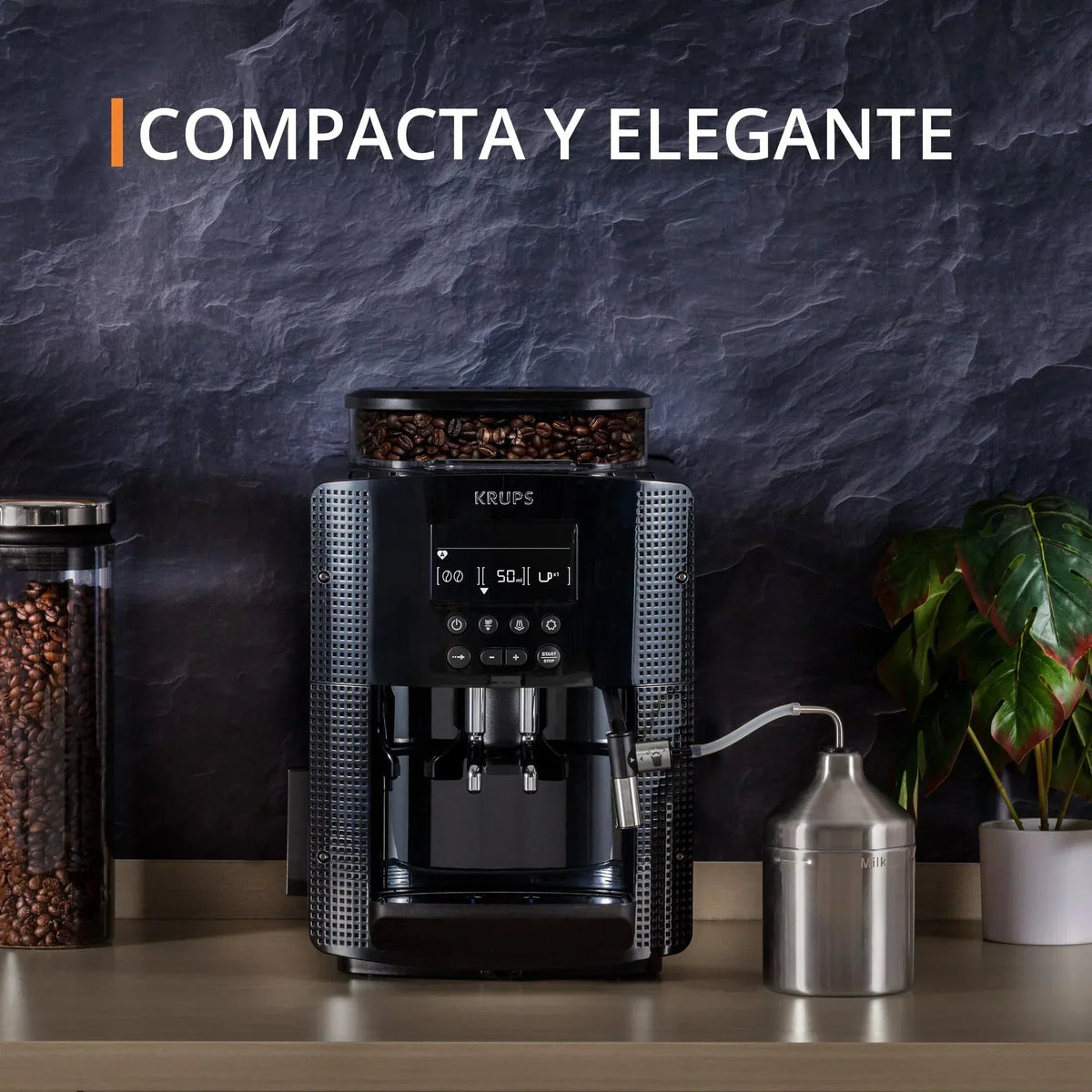 2025 Krups Essential - Cafetera súper automática, 15 Bares de presión, Molinillo cónico de Metal, con selección de cantidad e Intensidad de café, 1.7 l, 1 Cups, Acero, Pantalla LCD + Acc. Leche