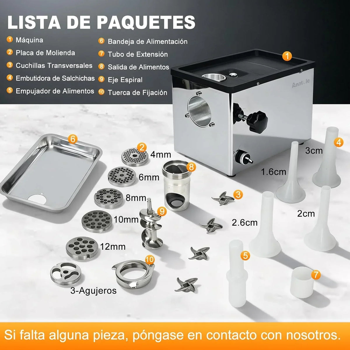 Anatole Picadora de Carne Eléctrica Comercial 1300W Acero Inoxidable