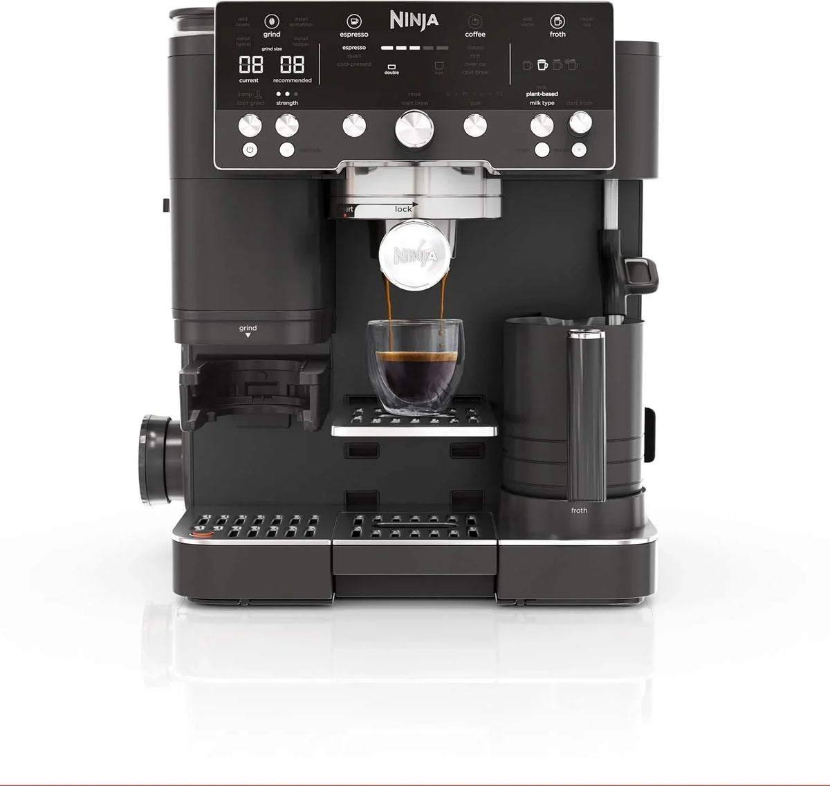 Ninja Luxe Premier Cafetera 3 en 1 para Espresso, Cold Brew y Café de Filtro con Molinillo y Espumador Integrados - 25 Ajustes de Molienda y 4 Preajustes de Espuma - Negro, ES601EUBK