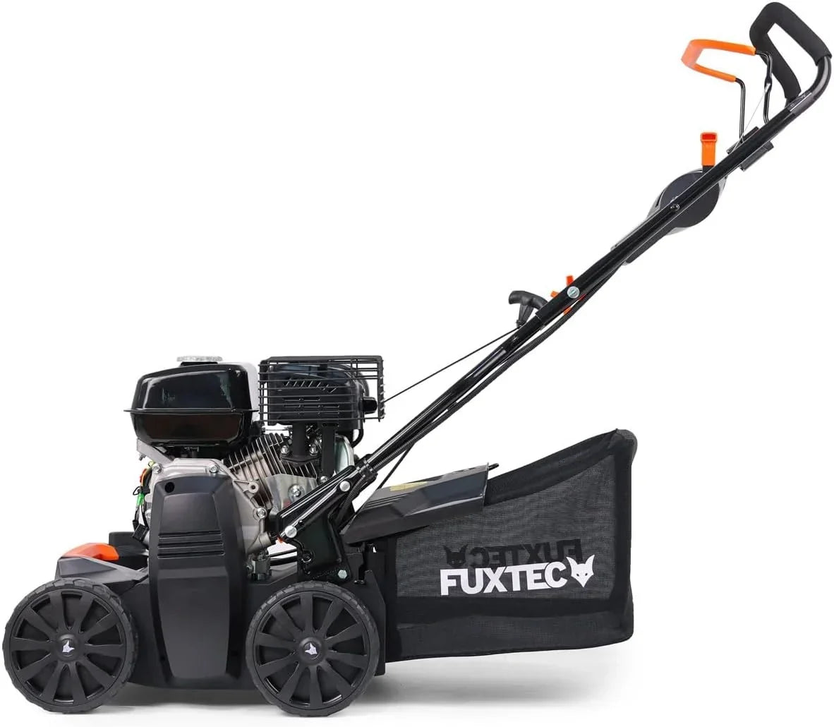FUXTEC Escarificador Aireador de Gasolina 3 en 1 FX-BV240 Motor 4 Tiempos 4,1 kW, Rodillo con 18 Cuchillas y 24 púas de Resorte, asa de Transporte y recolector de 45 L