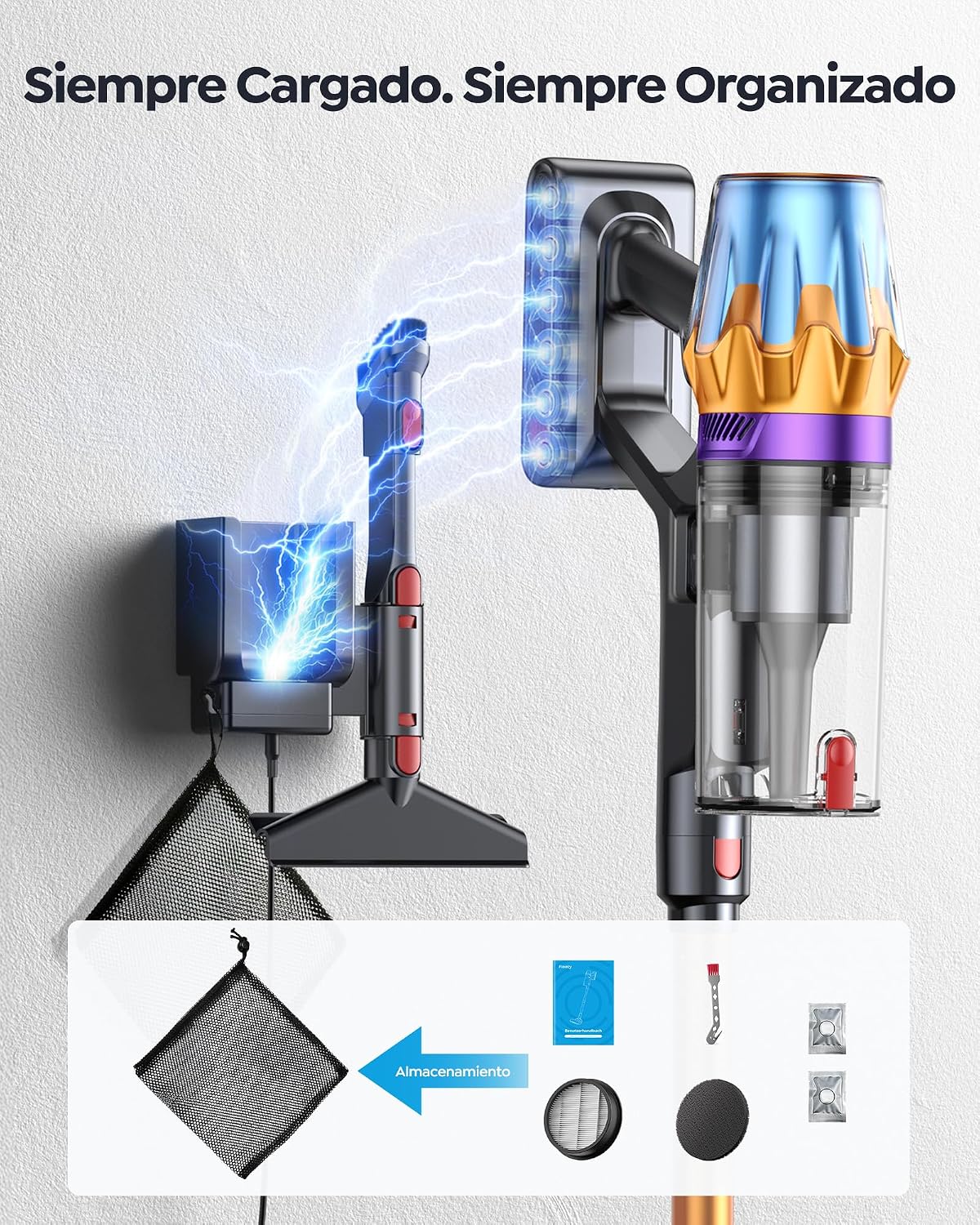 Fieety Aspiradora sin Cable 55KPa/650W/80Mins, Escoba Aspiradora de 1.8L, Modo Auto, Manguera 1.5M, Pantalla LED, Aromática, Autoportante, Cepillo Anti-Enredo con Luz, para Suelos/Alfombras/Pelo