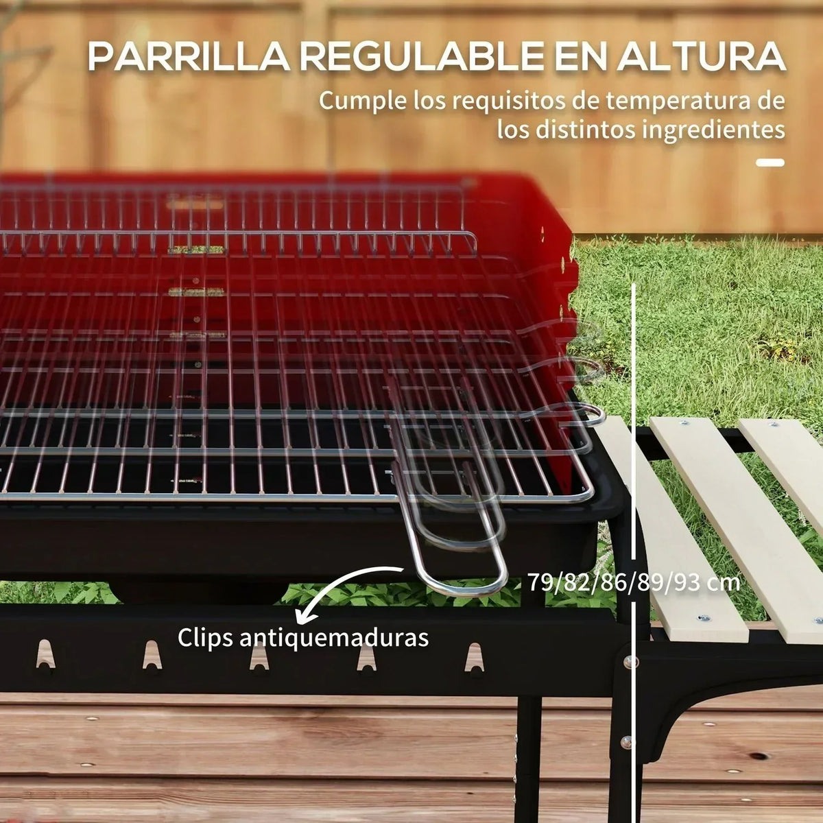 Barbacoa De Carbón Outsunny Metal Pino, 103x47x95 Cm, Rojo Y Negro