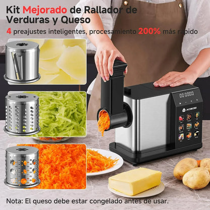 AAOBOSI Picadora De Carne Eléctrica [3000W Máx] - Con Pantalla LED y 9 Velocidades, Contenedor de Almacenamiento Incorporado - Incluye Accesorio de Rebanar, Embutidora y Kibbe - Para Uso Doméstico