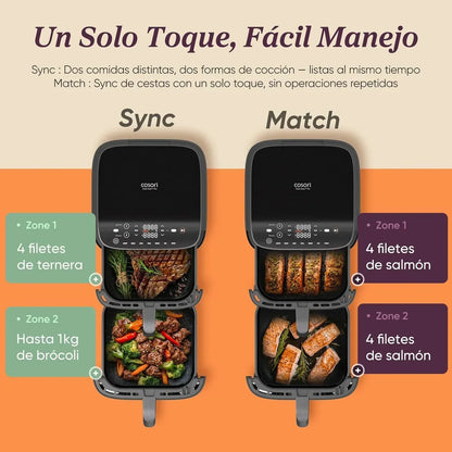 Cosori Turbo Tower Freidora de Aire10,8L con Cesta Verticales, Cocción en 3 Niveles que Ahorra Espacio, 2630 W, 6 funciones, 2 DC Motores, Más de 50 Recetas Completas en Línea