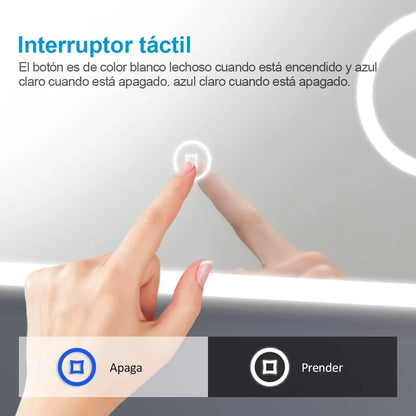 Heilmetz Espejo de baño Iluminado por LED con Lupa 3X, 80 x 60 cm, con Interruptor táctil y función antivaho, Reloj y Bluetooth, Regulable, Tres Colores, Tipo13