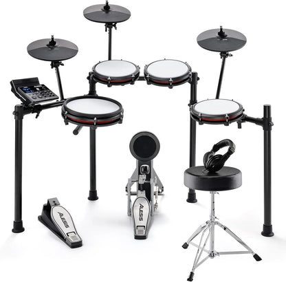 Alesis Nitro Max Kit Batería Electrónica con Parches Silenciosos de Malla, Caja de Doble Zona de 10", Bluetooth, 440+ Sonidos Auténticos, Lecciones Drumeo, USB MIDI, Pedal de Bombo