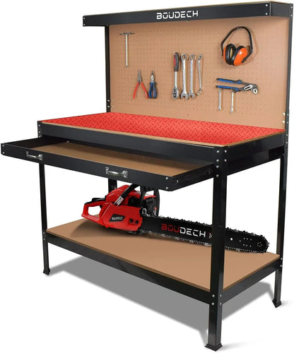 Banco de Trabajo de Metal con cajones de Pared y de Taller 120x60cm + 2 cajones y 2 estantes para Herramientas