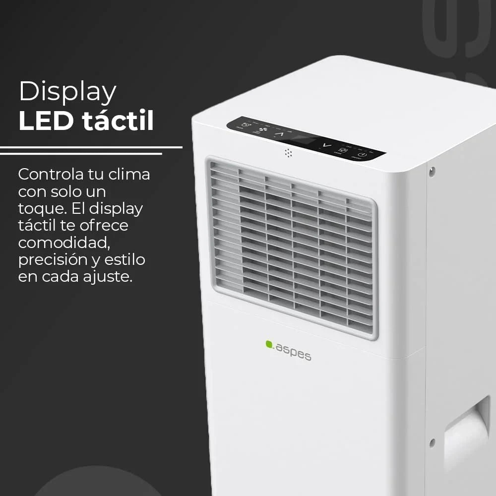 Aspes Aire Acondicionado Portátil, 9000 BTU. AAAP900F. Solo frío, Display LED Táctil, Temporizador, Mando a Distancia, Kit instalación ventana incluido, Clasificación Energética A