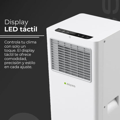 Aspes Aire Acondicionado Portátil, 9000 BTU. AAAP900F. Solo frío, Display LED Táctil, Temporizador, Mando a Distancia, Kit instalación ventana incluido, Clasificación Energética A